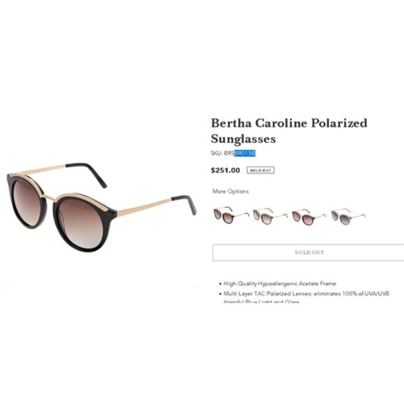Bertha Caroline Polarized Sunglasses Oversized Style Cat Eye BR015B - Picture 2 of 10